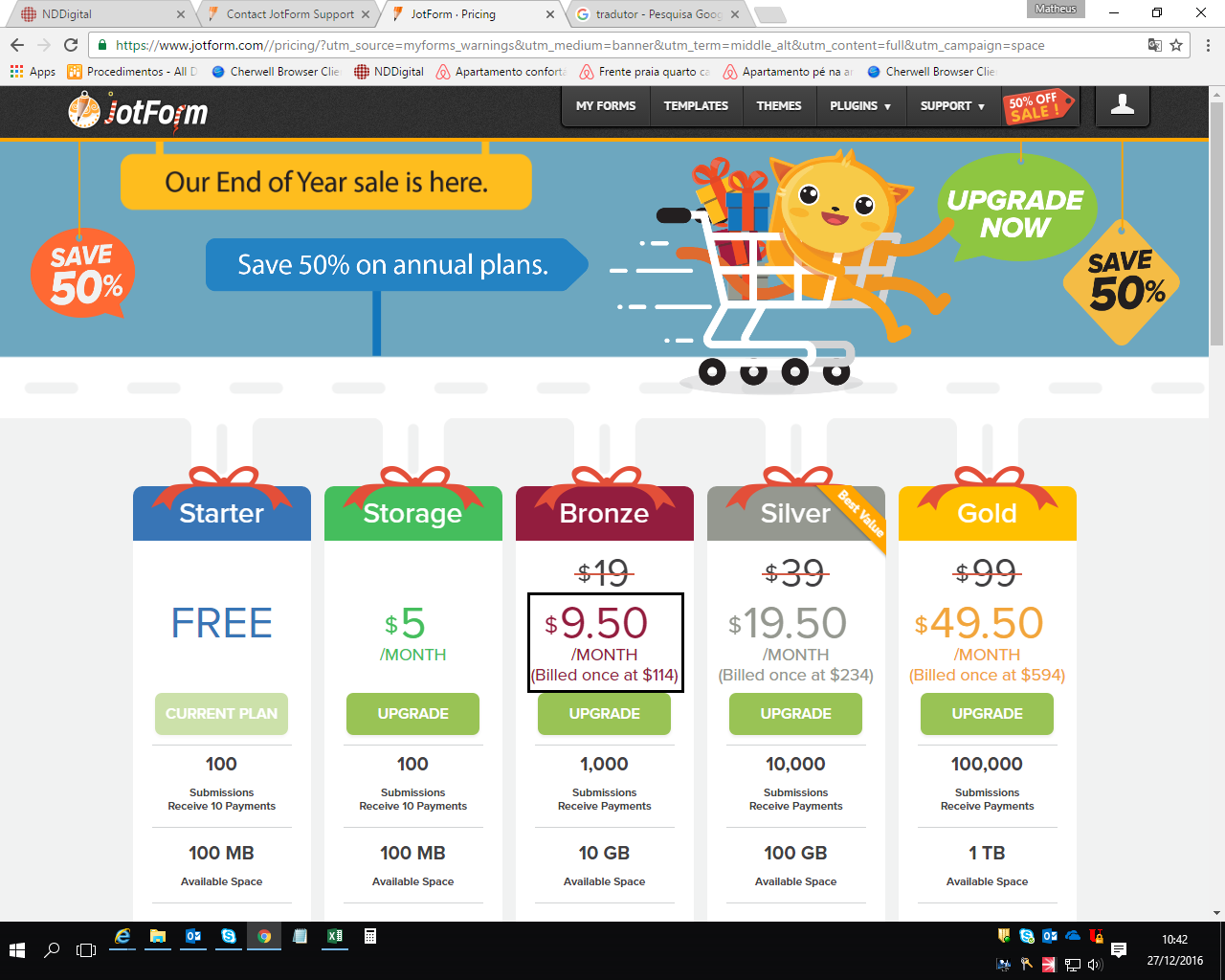 Price of the Bronze Monthly plan